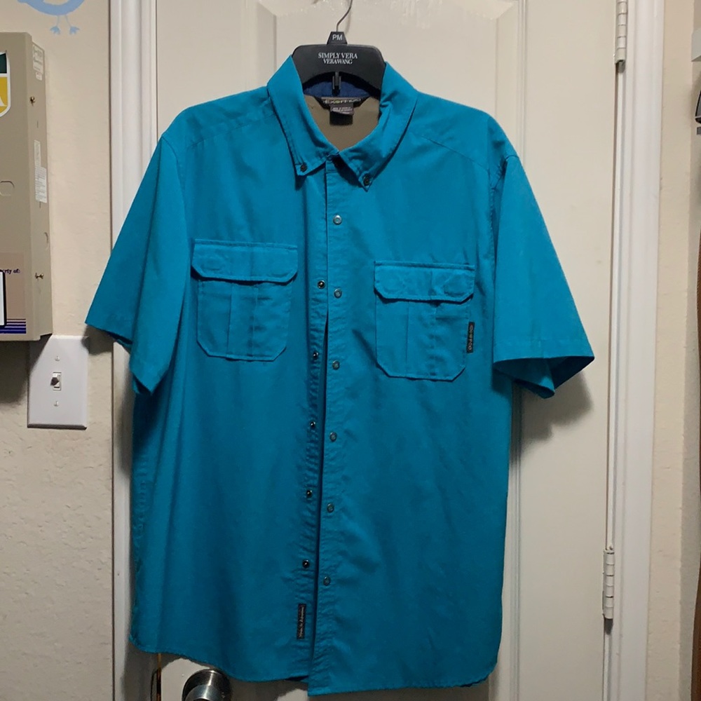 A cool blue short sleeved button up
